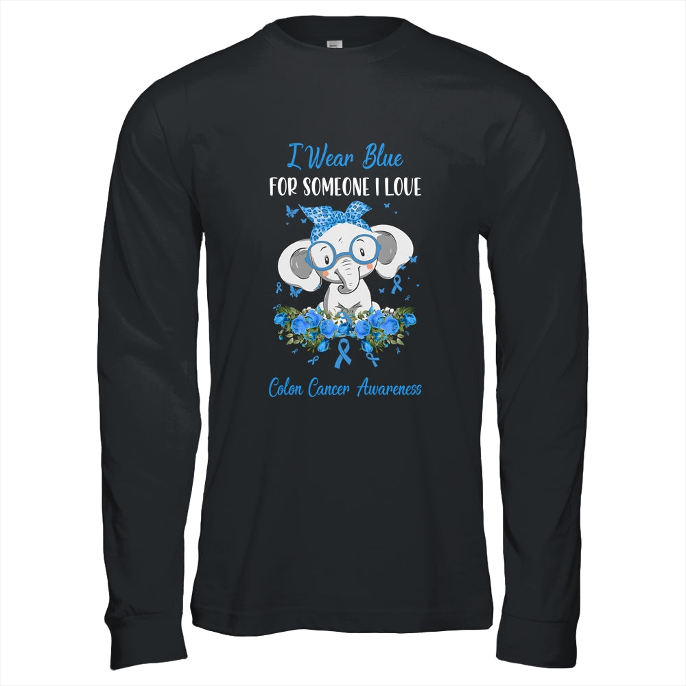 I Wear Blue For Colon Cancer Awareness Ribbon Elephant T-Shirt & Hoodie | Teecentury.com