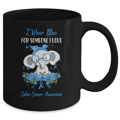 I Wear Blue For Colon Cancer Awareness Ribbon Elephant Mug Coffee Mug | Teecentury.com