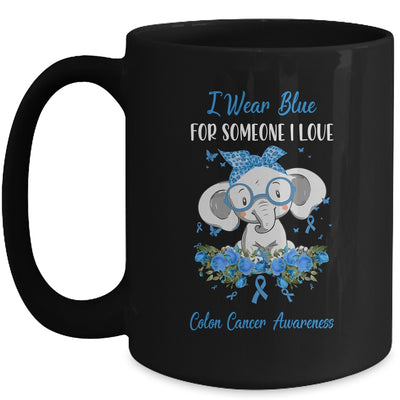 I Wear Blue For Colon Cancer Awareness Ribbon Elephant Mug Coffee Mug | Teecentury.com