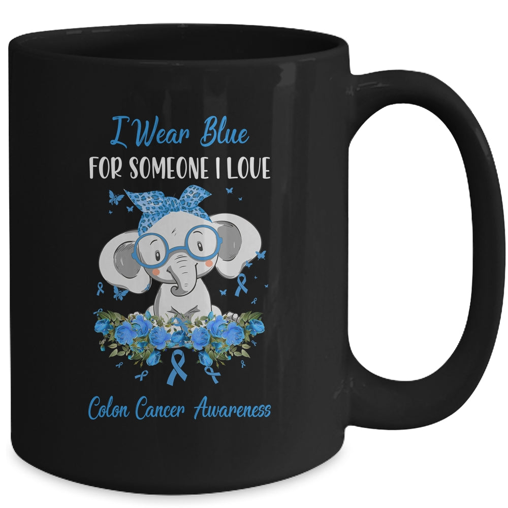 I Wear Blue For Colon Cancer Awareness Ribbon Elephant Mug Coffee Mug | Teecentury.com