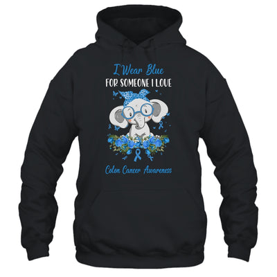 I Wear Blue For Colon Cancer Awareness Ribbon Elephant T-Shirt & Hoodie | Teecentury.com
