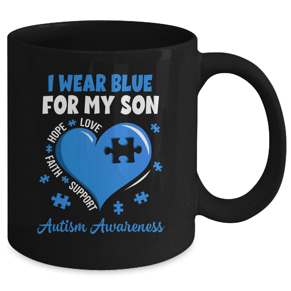 I Wear Blue For My Son Autism Awareness Mom Dad Mug | teecentury