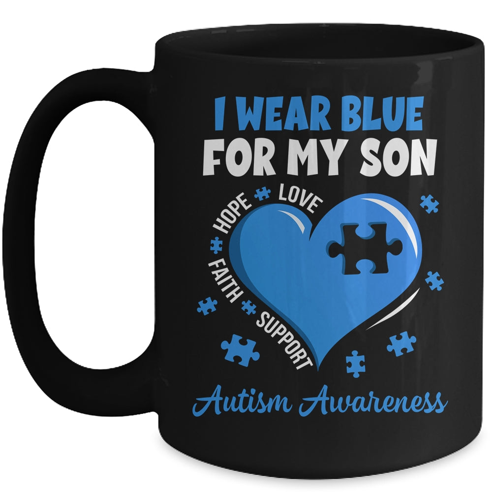 I Wear Blue For My Son Autism Awareness Mom Dad Mug | teecentury