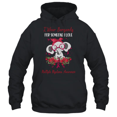 I Wear Burgundy For Multiple Myeloma Awareness Ribbon Elephant T-Shirt & Hoodie | Teecentury.com