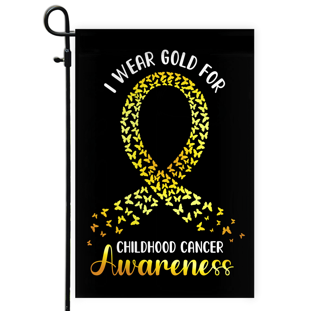 I Wear Gold For Childhood Cancer Awareness Flag Survivor Ribbon Flag | Teecentury.com