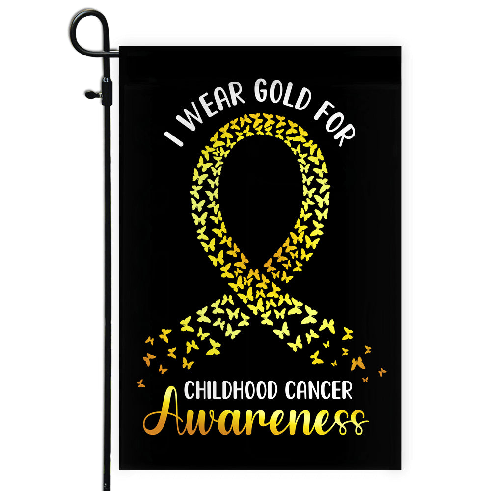 I Wear Gold For Childhood Cancer Awareness Flag Survivor Ribbon Flag | Teecentury.com