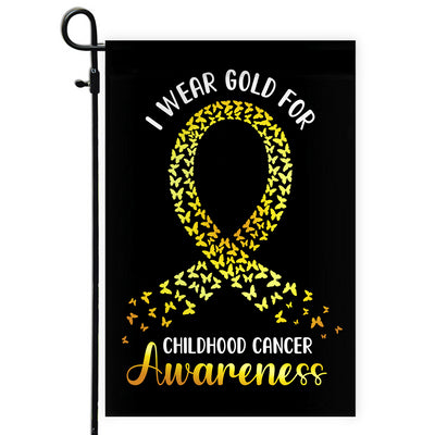I Wear Gold For Childhood Cancer Awareness Flag Survivor Ribbon Flag | Teecentury.com
