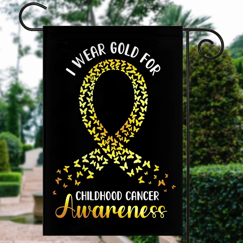I Wear Gold For Childhood Cancer Awareness Flag Survivor Ribbon Flag | Teecentury.com