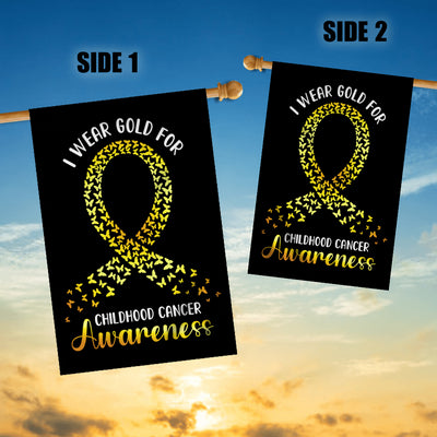 I Wear Gold For Childhood Cancer Awareness Flag Survivor Ribbon Flag | Teecentury.com