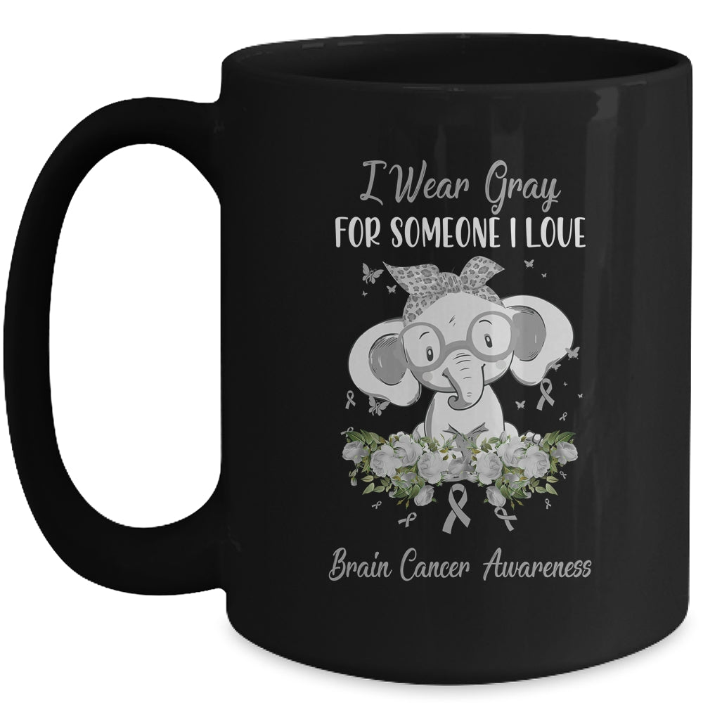 I Wear Gray For Brain Cancer Awareness Ribbon Elephant Mug Coffee Mug | Teecentury.com