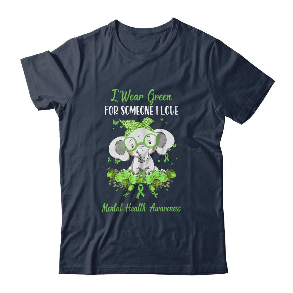 I Wear Green For Mental Health Awareness Ribbon Elephant T-Shirt & Hoodie | Teecentury.com