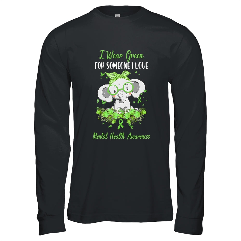 I Wear Green For Mental Health Awareness Ribbon Elephant T-Shirt & Hoodie | Teecentury.com