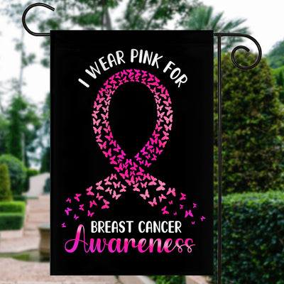 I Wear Pink For Breast Cancer Awareness Flag Survivor Ribbon Flag | Teecentury.com
