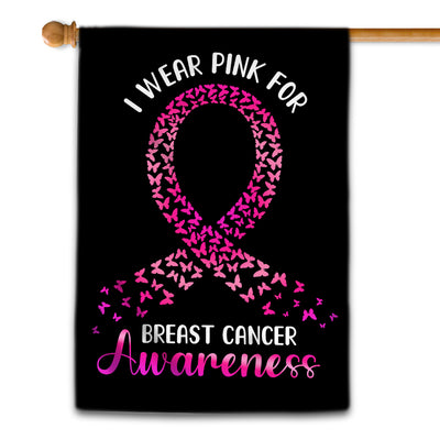 I Wear Pink For Breast Cancer Awareness Flag Survivor Ribbon Flag | Teecentury.com