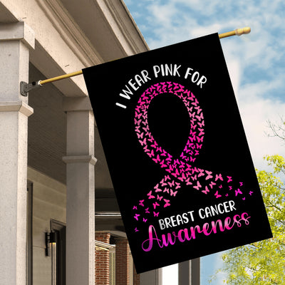 I Wear Pink For Breast Cancer Awareness Flag Survivor Ribbon Flag | Teecentury.com