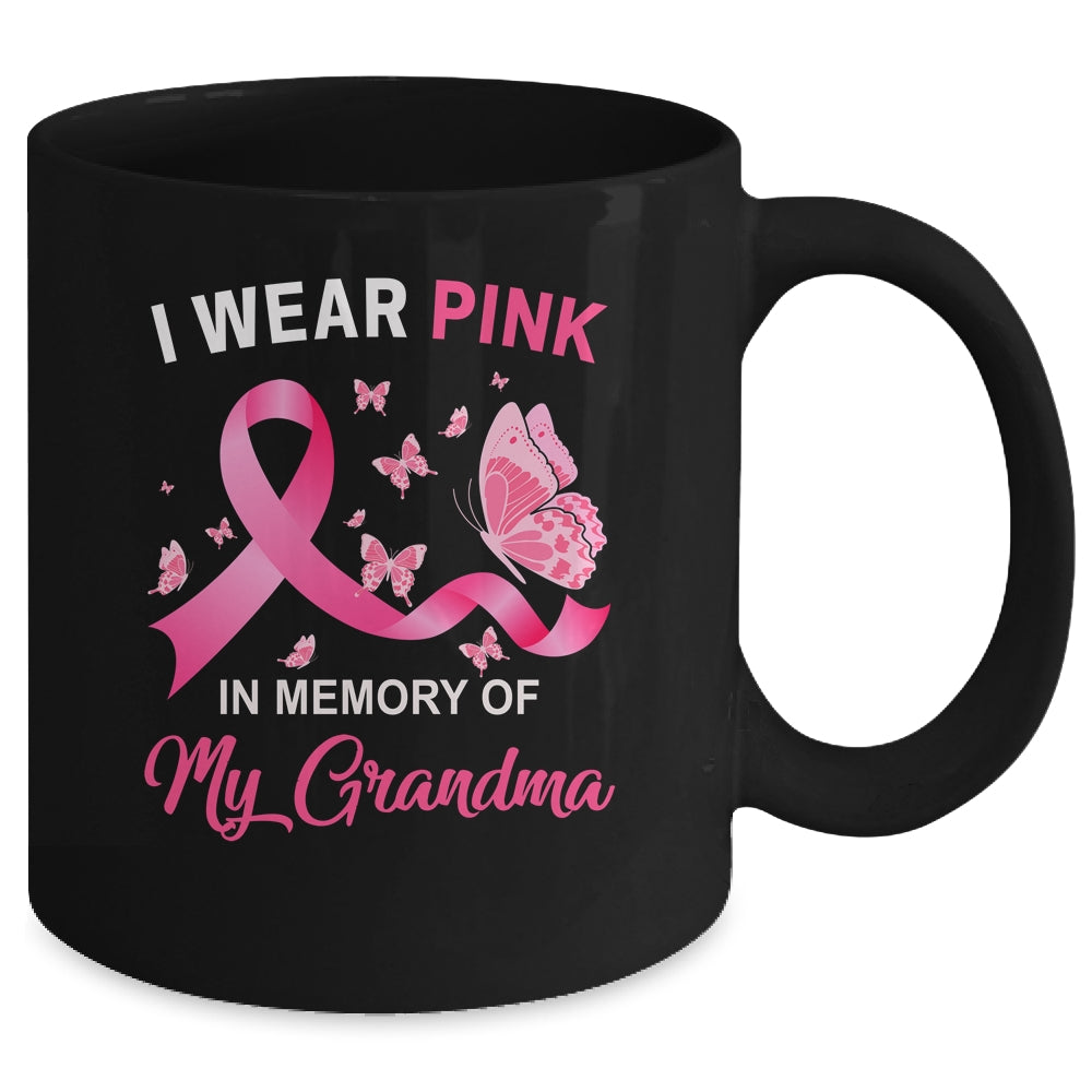 I Wear Pink In Memory Of My Grandma Breast Cancer Awareness Butterflies Mug Coffee Mug | Teecentury.com