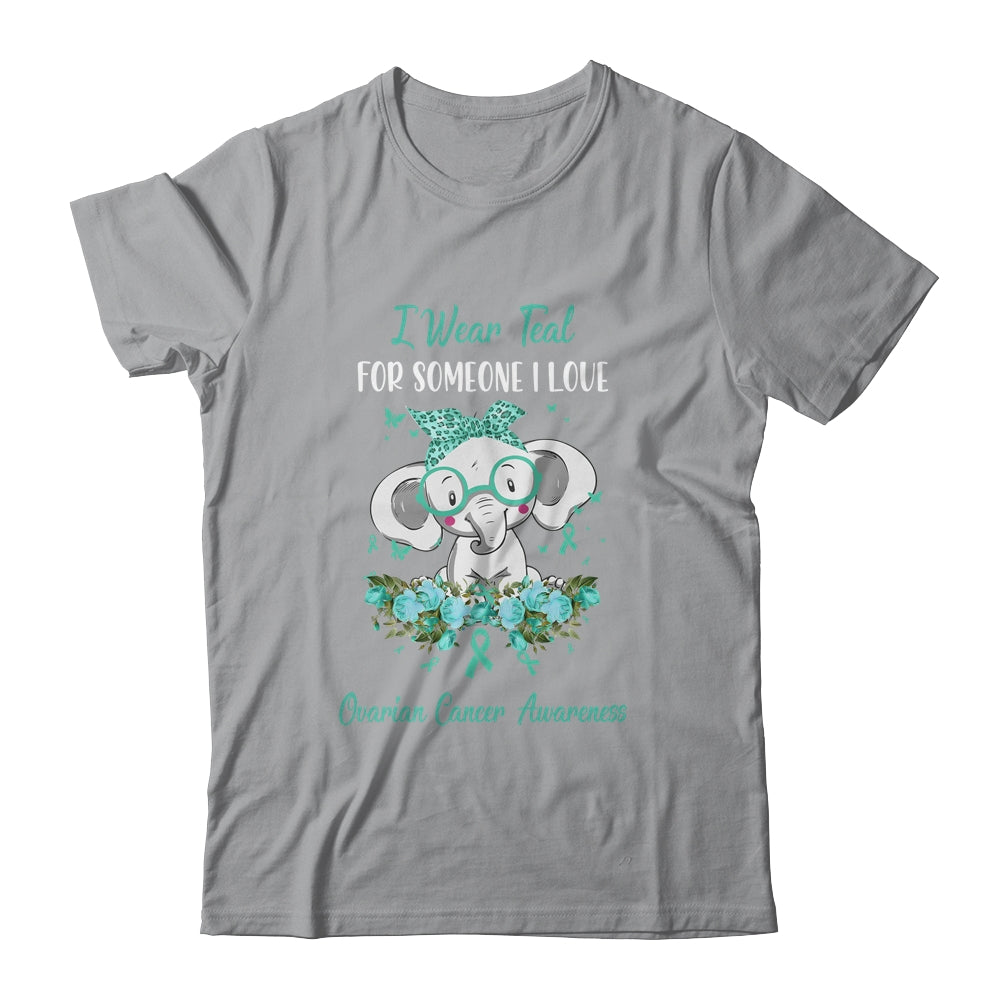 I Wear Teal For Ovarian Cancer Awareness Ribbon Elephant T-Shirt & Hoodie | Teecentury.com