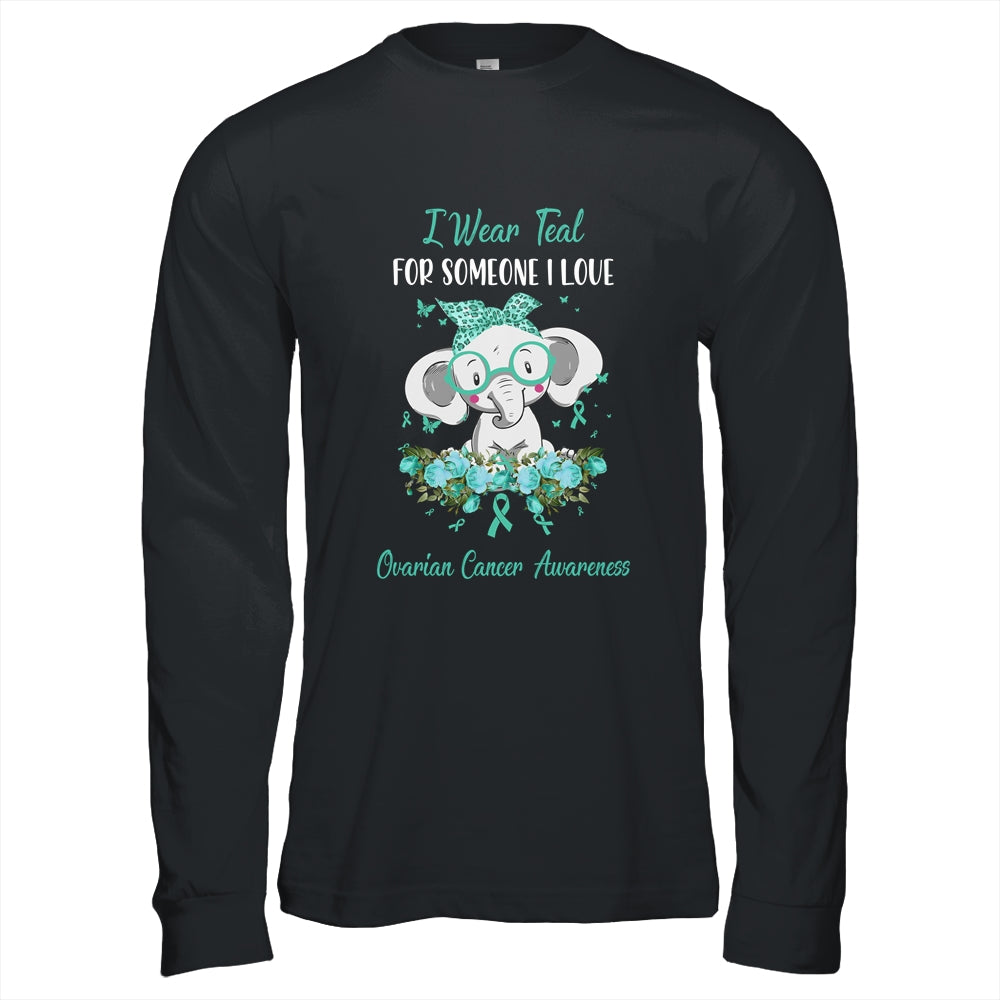 I Wear Teal For Ovarian Cancer Awareness Ribbon Elephant T-Shirt & Hoodie | Teecentury.com