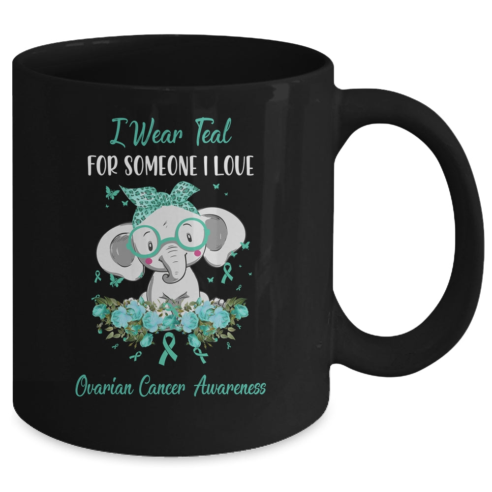 I Wear Teal For Ovarian Cancer Awareness Ribbon Elephant Mug Coffee Mug | Teecentury.com