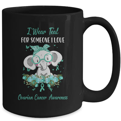 I Wear Teal For Ovarian Cancer Awareness Ribbon Elephant Mug Coffee Mug | Teecentury.com