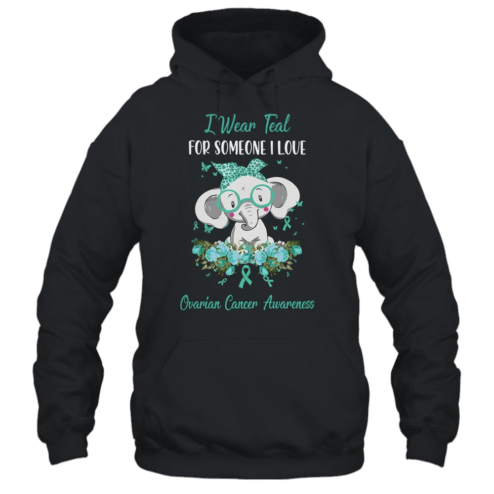 I Wear Teal For Ovarian Cancer Awareness Ribbon Elephant T-Shirt & Hoodie | Teecentury.com