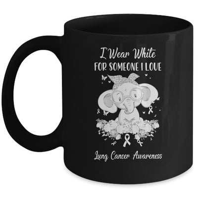 I Wear White For Lung Cancer Awareness Ribbon Elephant Mug Coffee Mug | Teecentury.com
