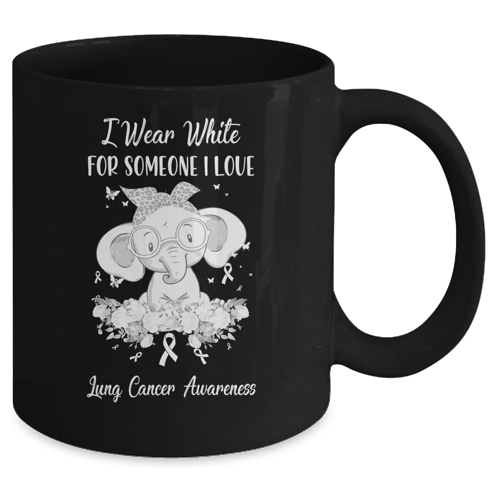 I Wear White For Lung Cancer Awareness Ribbon Elephant Mug Coffee Mug | Teecentury.com