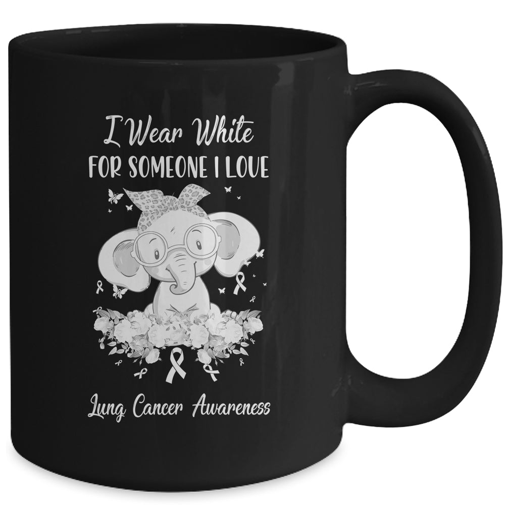 I Wear White For Lung Cancer Awareness Ribbon Elephant Mug Coffee Mug | Teecentury.com