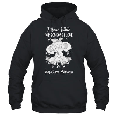 I Wear White For Lung Cancer Awareness Ribbon Elephant T-Shirt & Hoodie | Teecentury.com