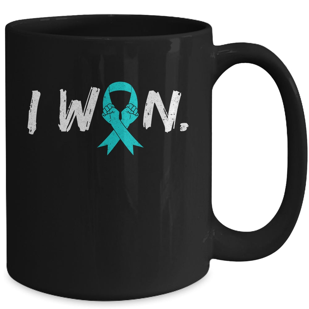 I Won Survivor Ovarian Cancer Awareness Warrior Teal Ribbon Mug | teecentury