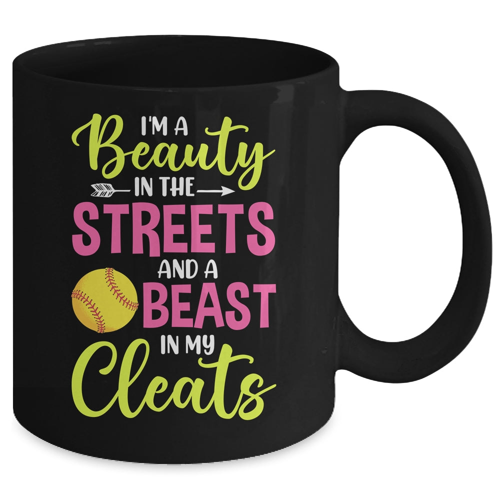 I'm Beauty In The Street Beast In My Cleats Girls Softball Mug | teecentury