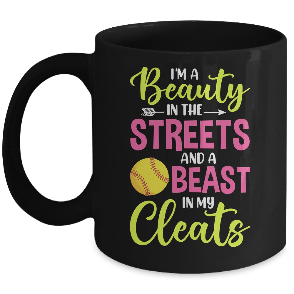 I'm Beauty In The Street Beast In My Cleats Girls Softball Mug | teecentury