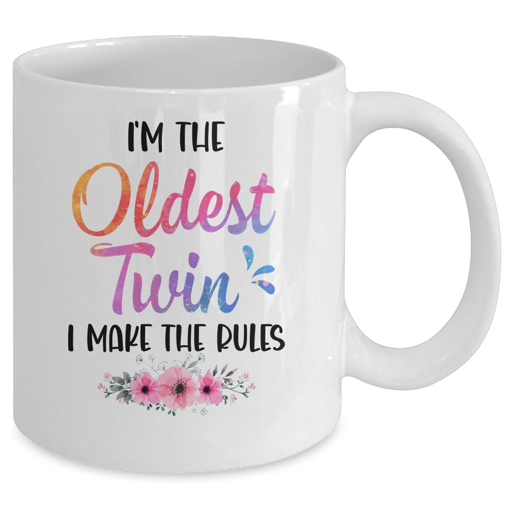 I'm The Oldest Twin I Make The Rules Funny Older Floral Mug | teecentury
