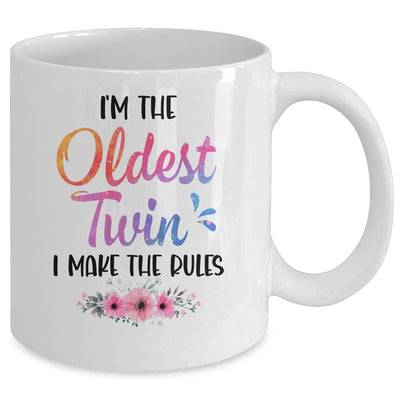 I'm The Oldest Twin I Make The Rules Funny Older Floral Mug | teecentury