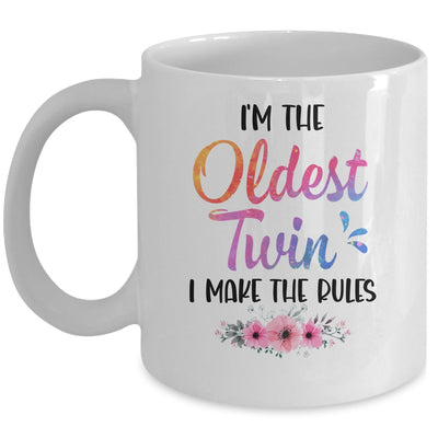 I'm The Oldest Twin I Make The Rules Funny Older Floral Mug | teecentury