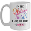 I'm The Oldest Twin I Make The Rules Funny Older Floral Mug | teecentury