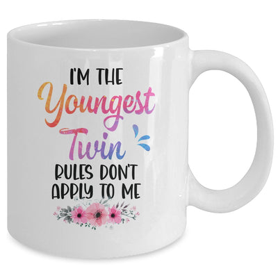 I'm The Youngest Twin Rules Don't Apply To Me Funny Floral Mug | teecentury