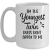 I'm The Youngest Twin Rules Don't Apply To Me Funny Siblings Mug | teecentury