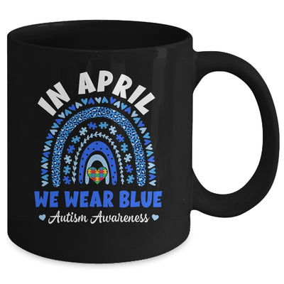 In April We Wear Blue Autism Awareness Rainbow Puzzle Love Mug | teecentury