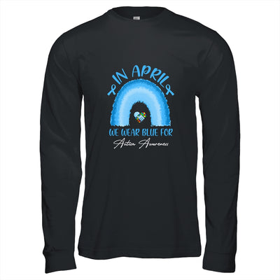 In April We Wear Blue For Autism Awareness Hands In Heart T-Shirt & Hoodie | Teecentury.com