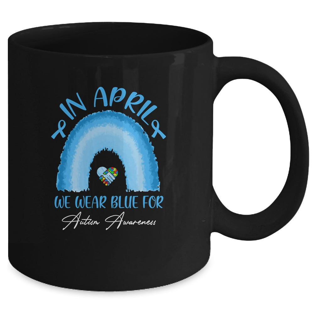 In April We Wear Blue For Autism Awareness Hands In Heart Mug Coffee Mug | Teecentury.com