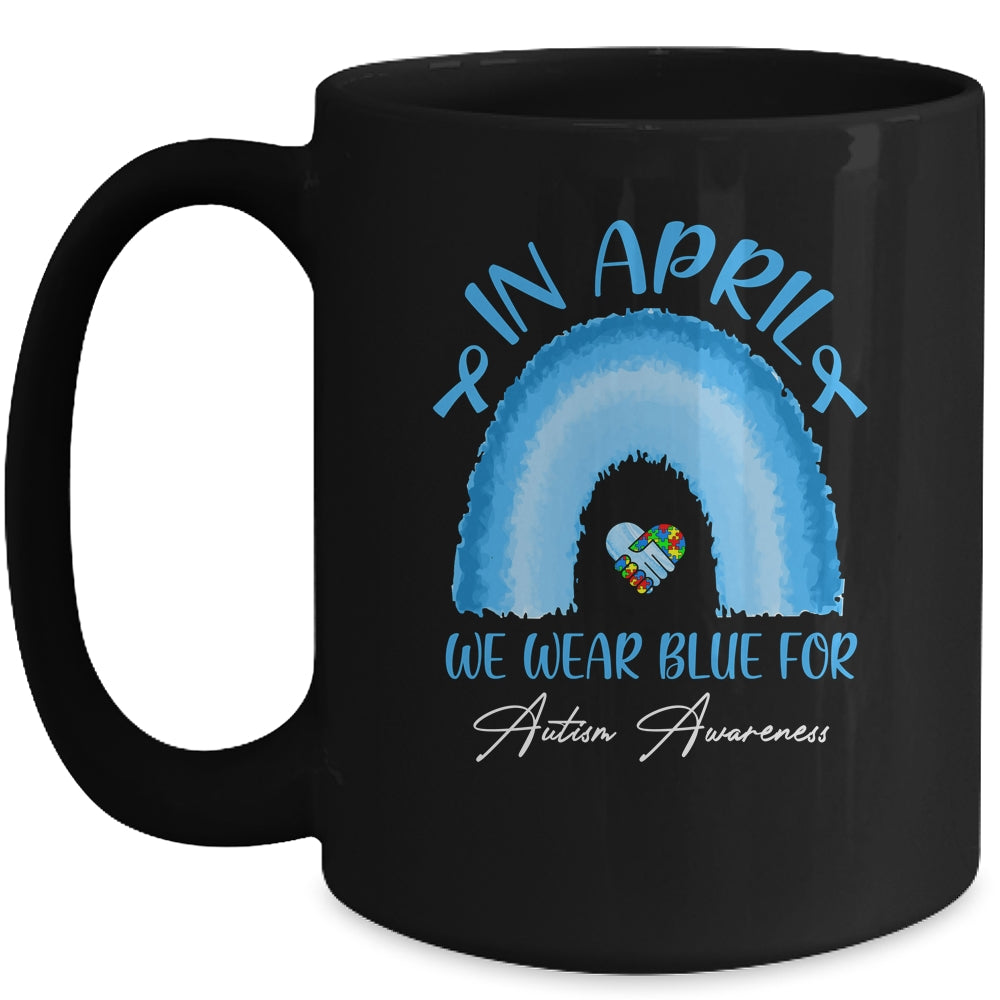 In April We Wear Blue For Autism Awareness Hands In Heart Mug Coffee Mug | Teecentury.com