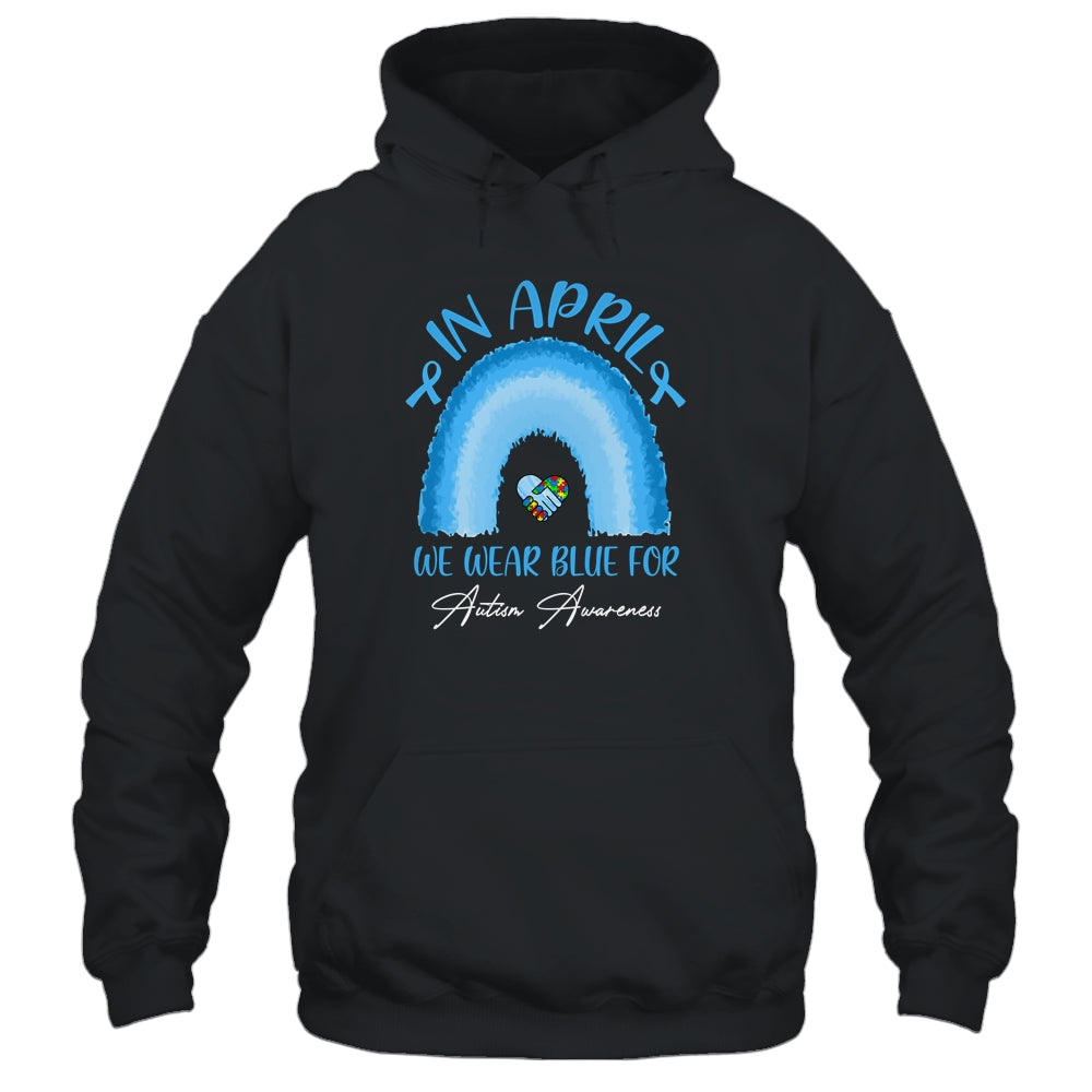 In April We Wear Blue For Autism Awareness Hands In Heart T-Shirt & Hoodie | Teecentury.com