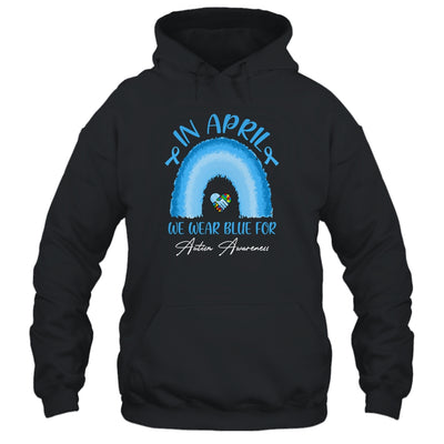 In April We Wear Blue For Autism Awareness Hands In Heart T-Shirt & Hoodie | Teecentury.com