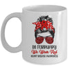 In February We Wear Red Heart Disease Awareness Messy Bun Mug | teecentury