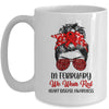 In February We Wear Red Heart Disease Awareness Messy Bun Mug | teecentury