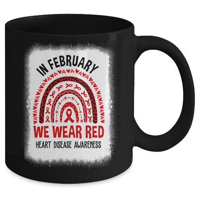 In February We Wear Red Heart Disease Awareness Rainbow Mug | teecentury
