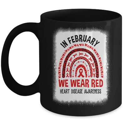 In February We Wear Red Heart Disease Awareness Rainbow Mug | teecentury