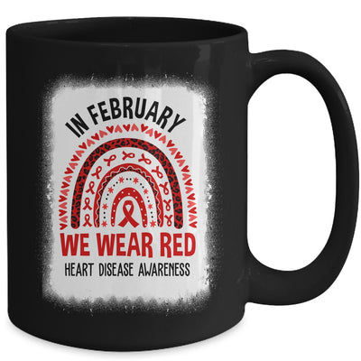 In February We Wear Red Heart Disease Awareness Rainbow Mug | teecentury