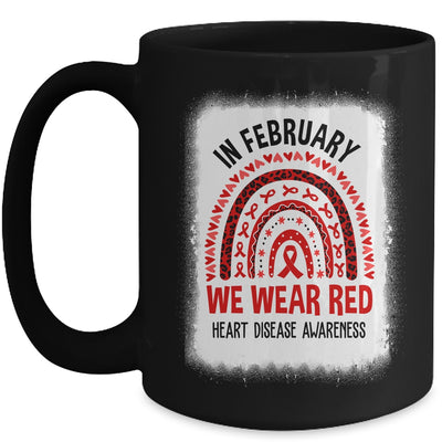 In February We Wear Red Heart Disease Awareness Rainbow Mug | teecentury